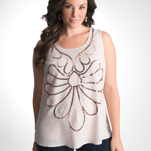 NWT Sequin Sheer Tank Lane Bryant Pink Rose Deco - Picture 1 of 4